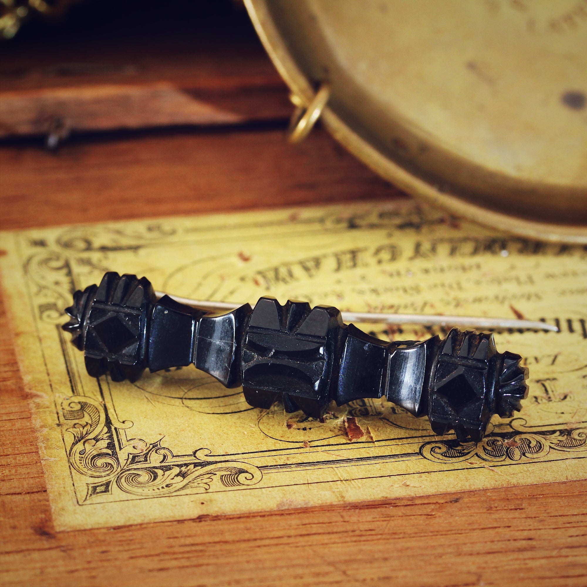 Hand Carved Victorian Whitby Jet Bar Brooch – Fetheray