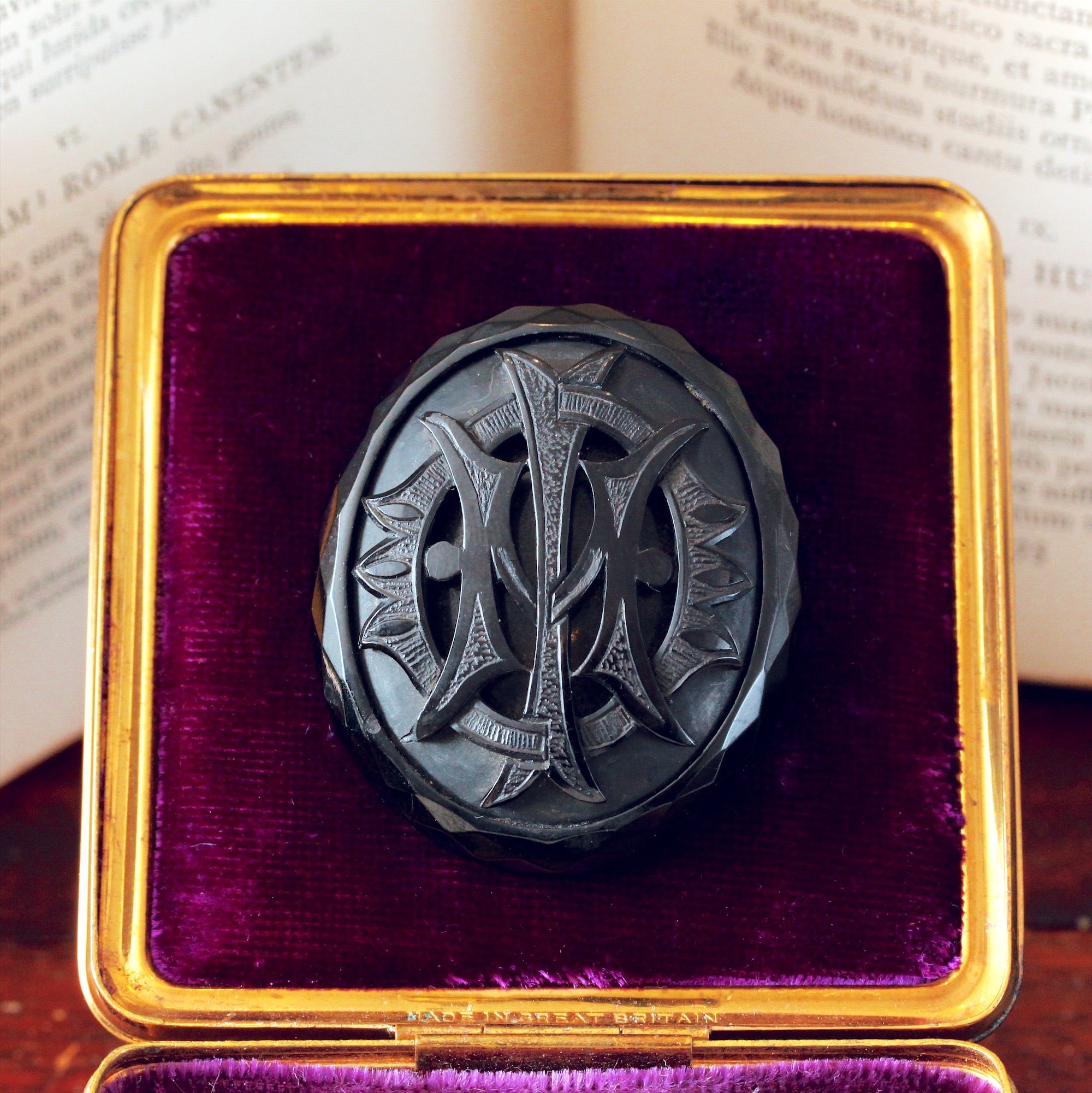 Victorian Whitby Jet 'IMO' Brooch – Fetheray