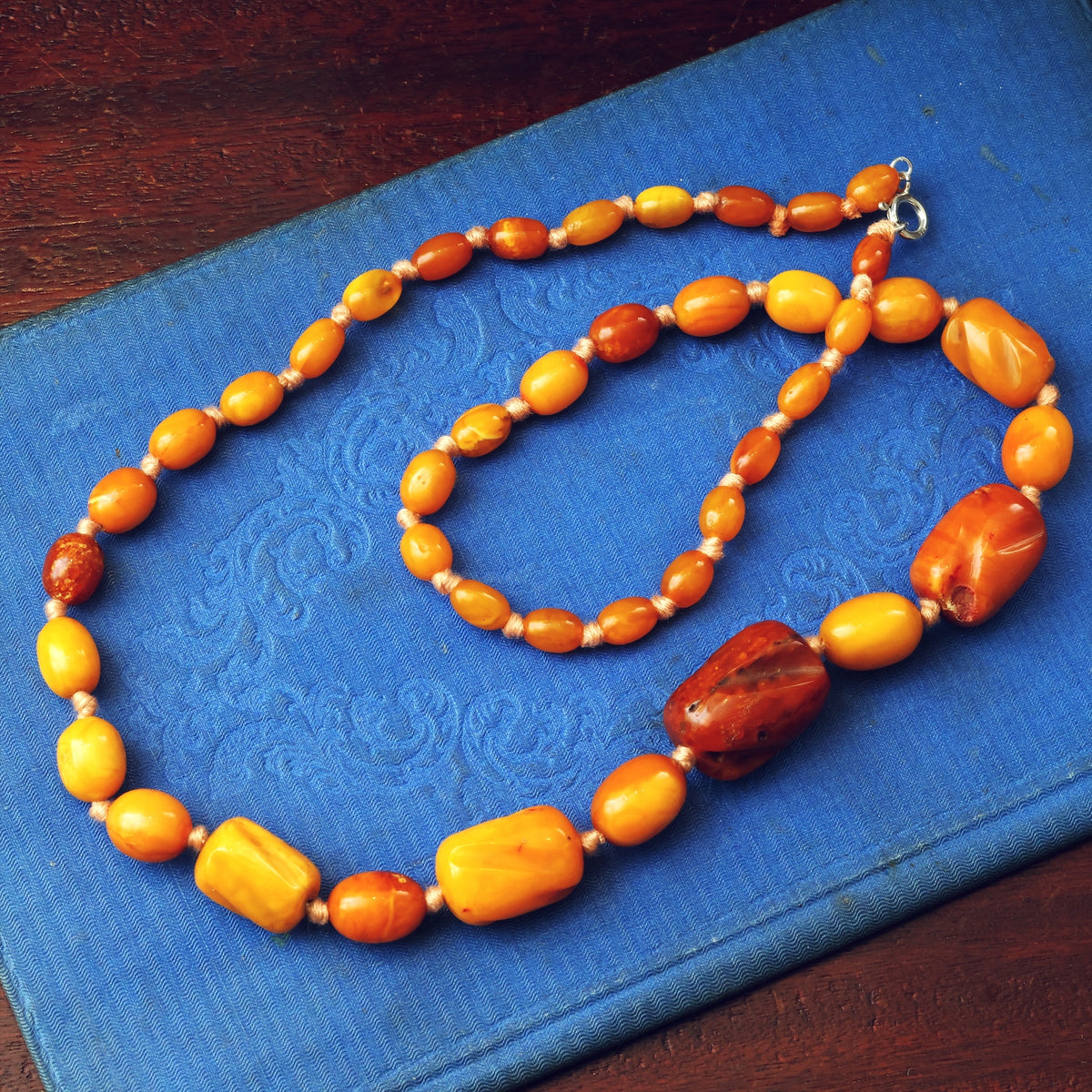 Antique 1920's Art Deco Carved Amber Necklace