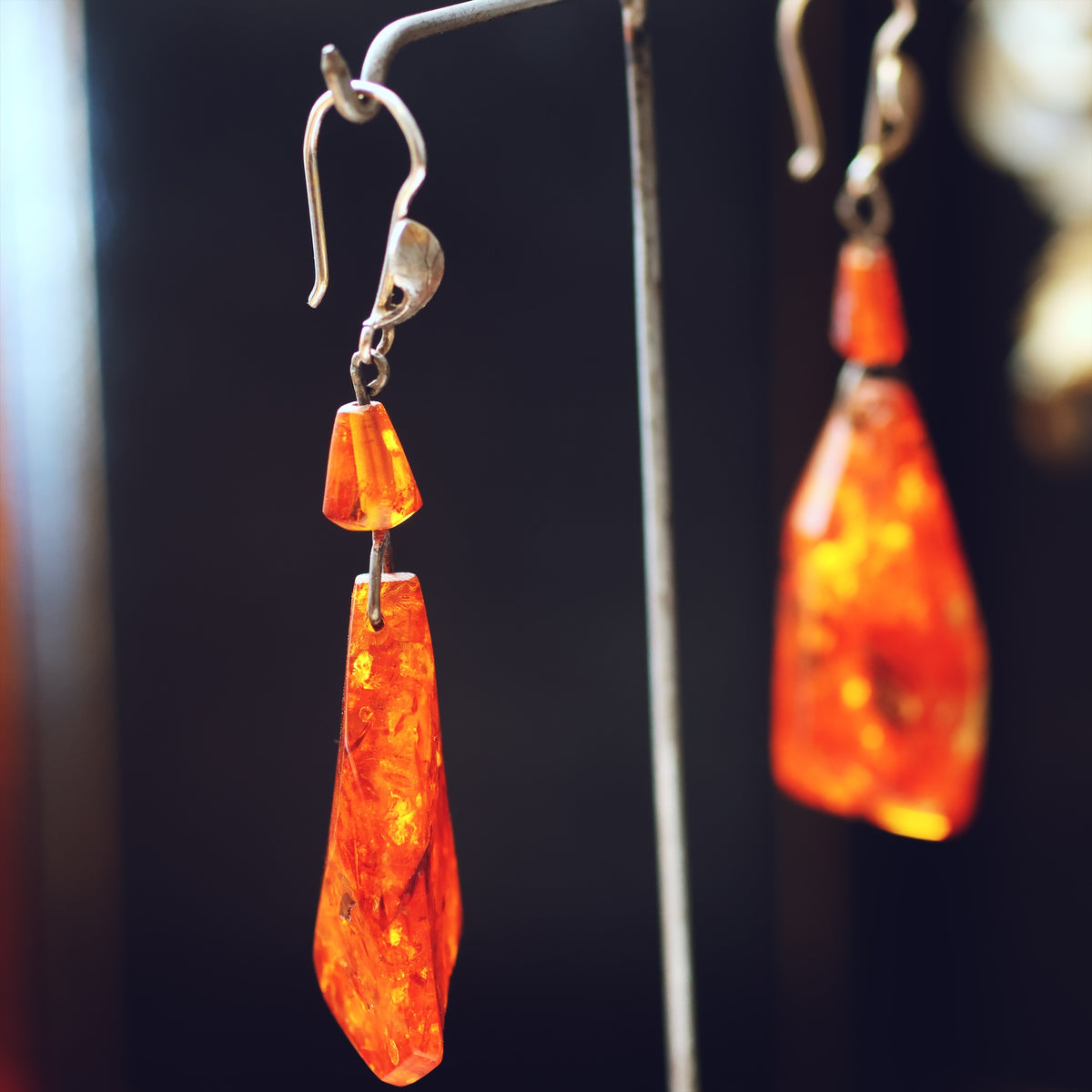 Quintessential 1960's Baltic Amber Drop Earrings