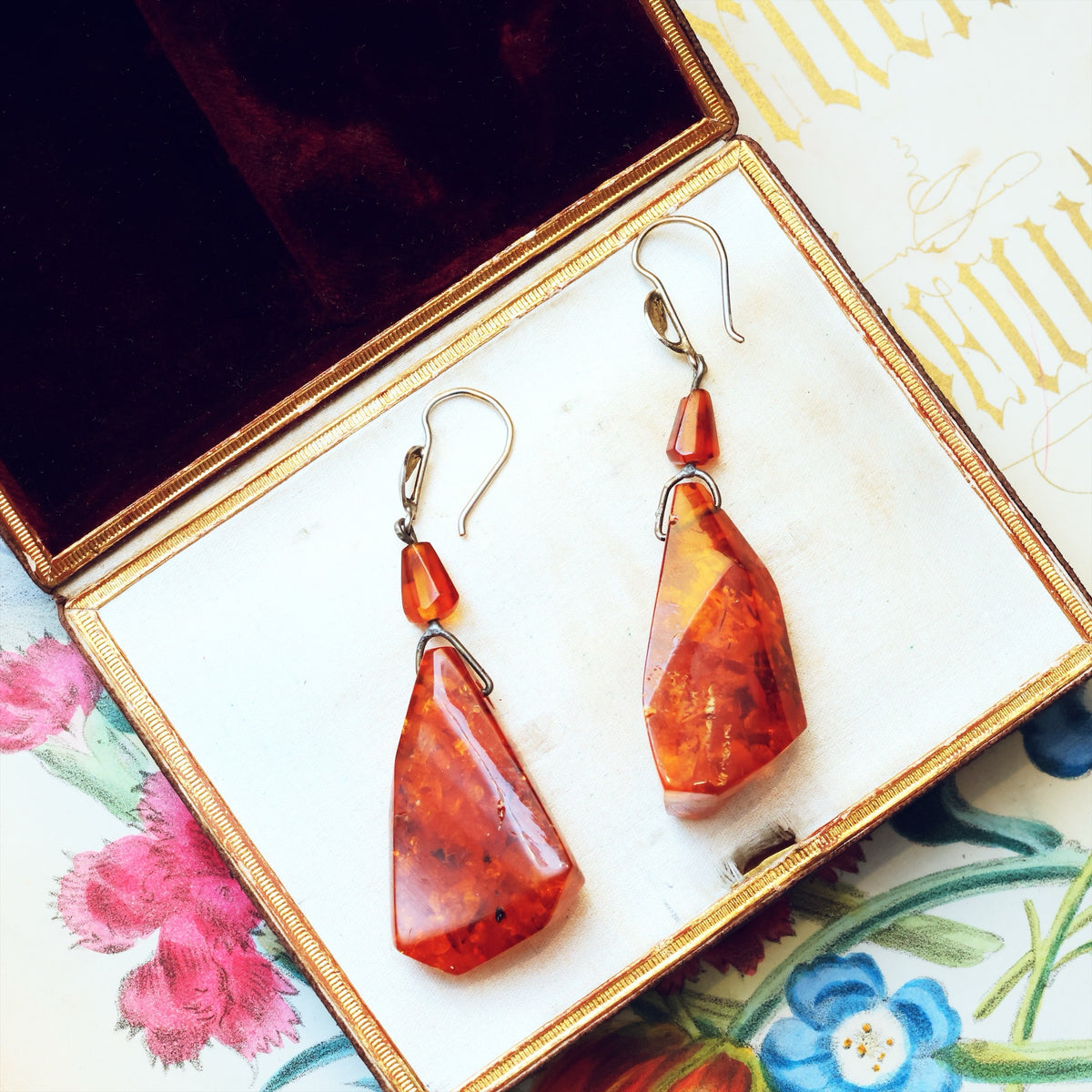 Quintessential 1960's Baltic Amber Drop Earrings