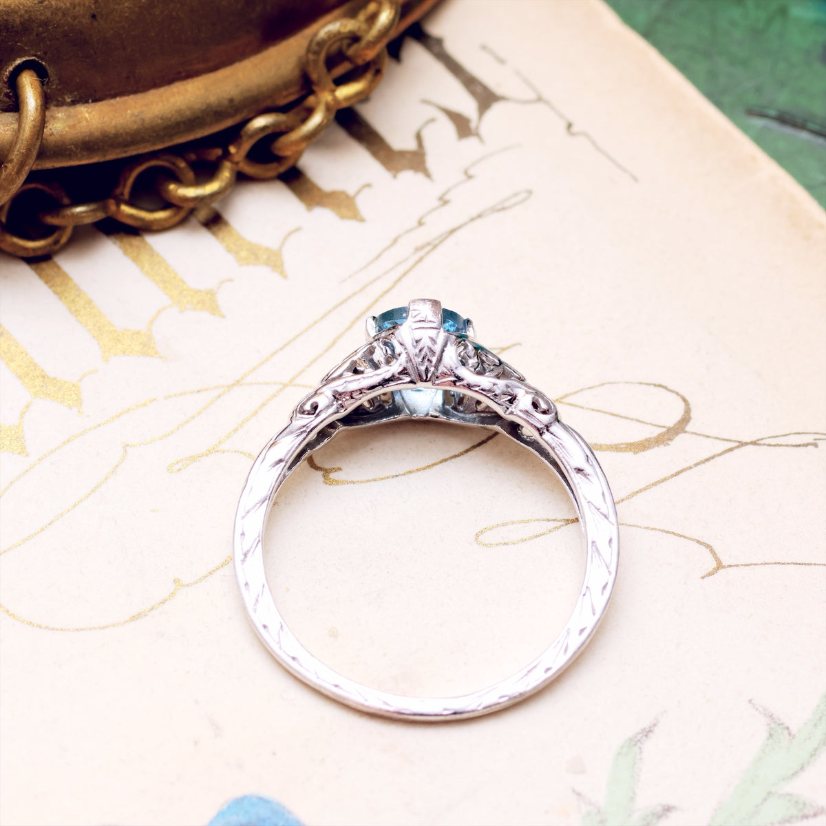 Art Deco Filigree Aquamarine Ring