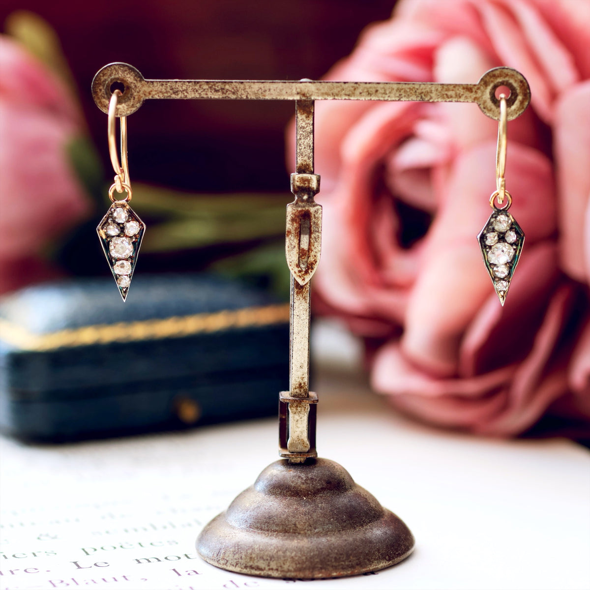 Recycled Hand Cut Diamond Drop Earrings