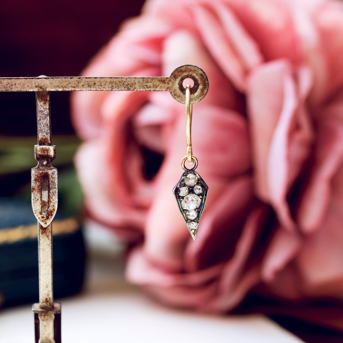 Recycled Hand Cut Diamond Drop Earrings