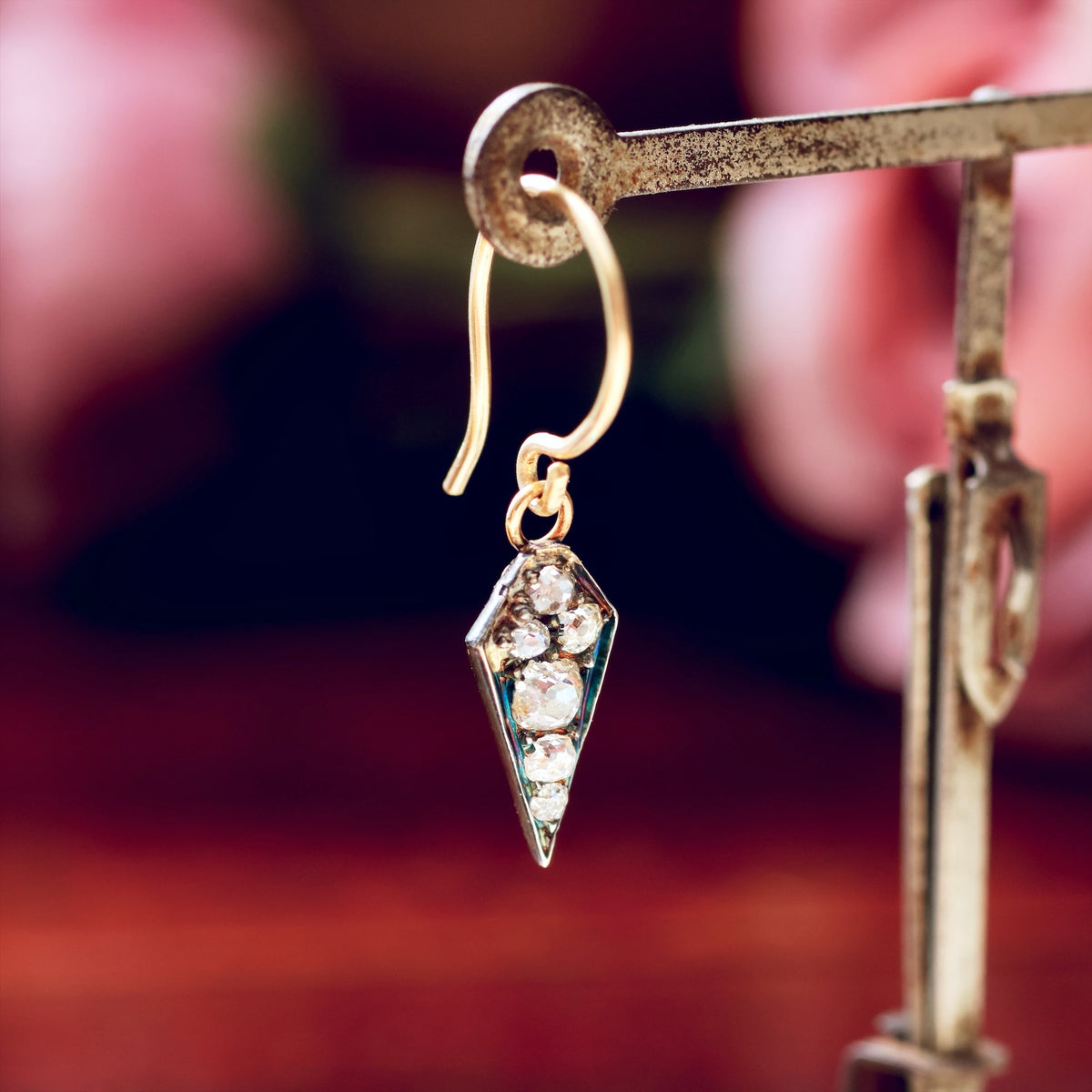 Recycled Hand Cut Diamond Drop Earrings