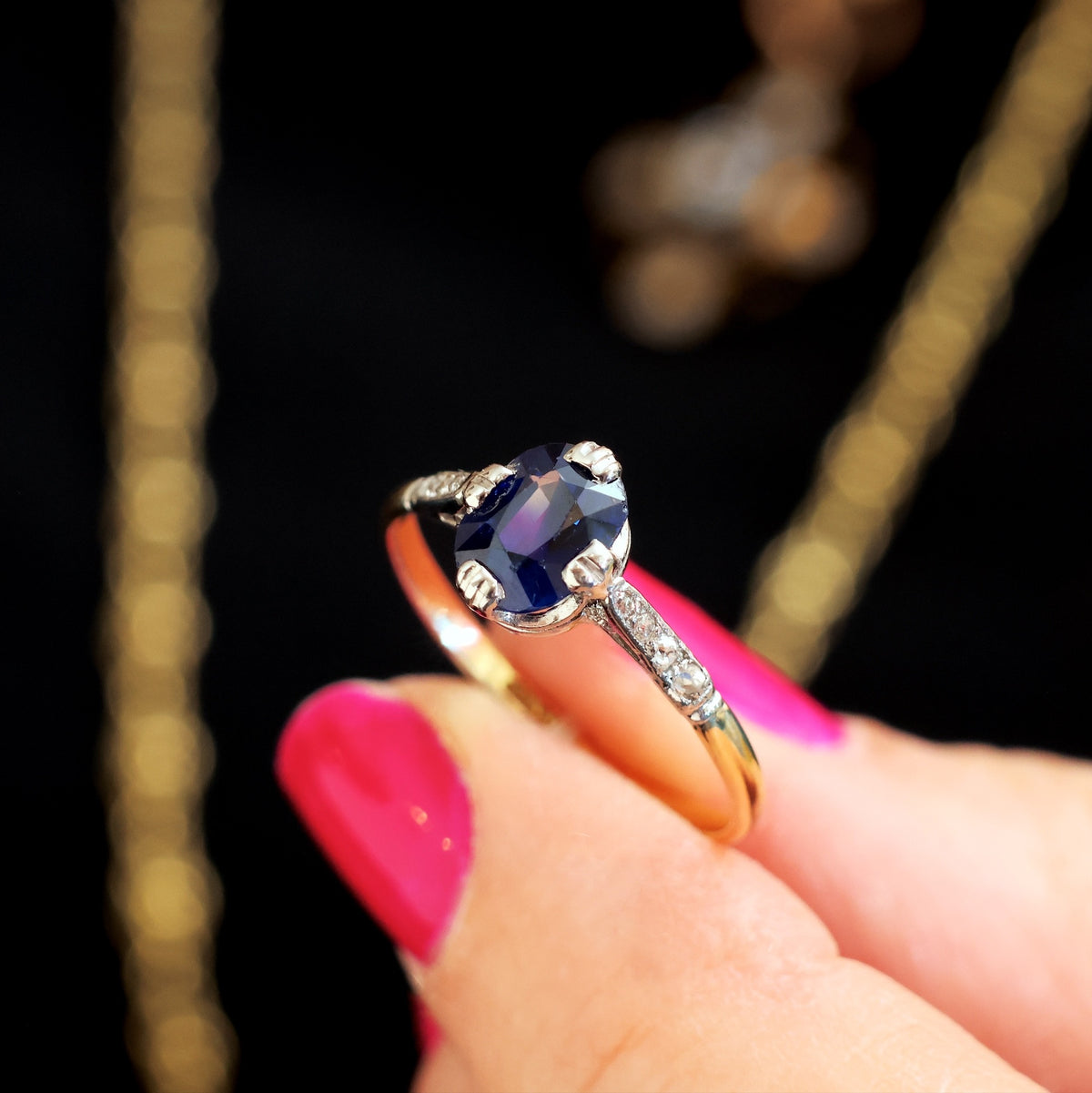 Vintage 1920's Sapphire & Diamond Ring