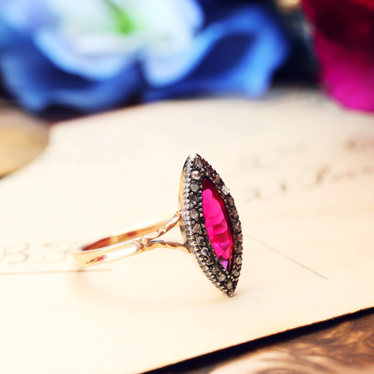 Vintage Ruby & Rose Cut Diamond Dress Ring