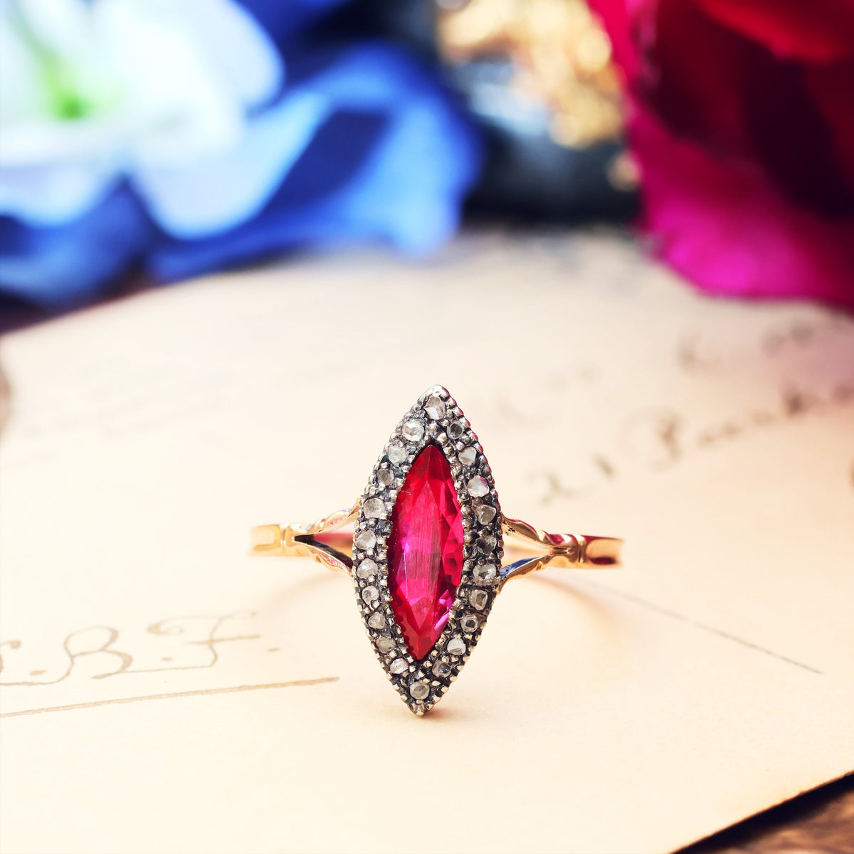 Vintage Ruby & Rose Cut Diamond Dress Ring