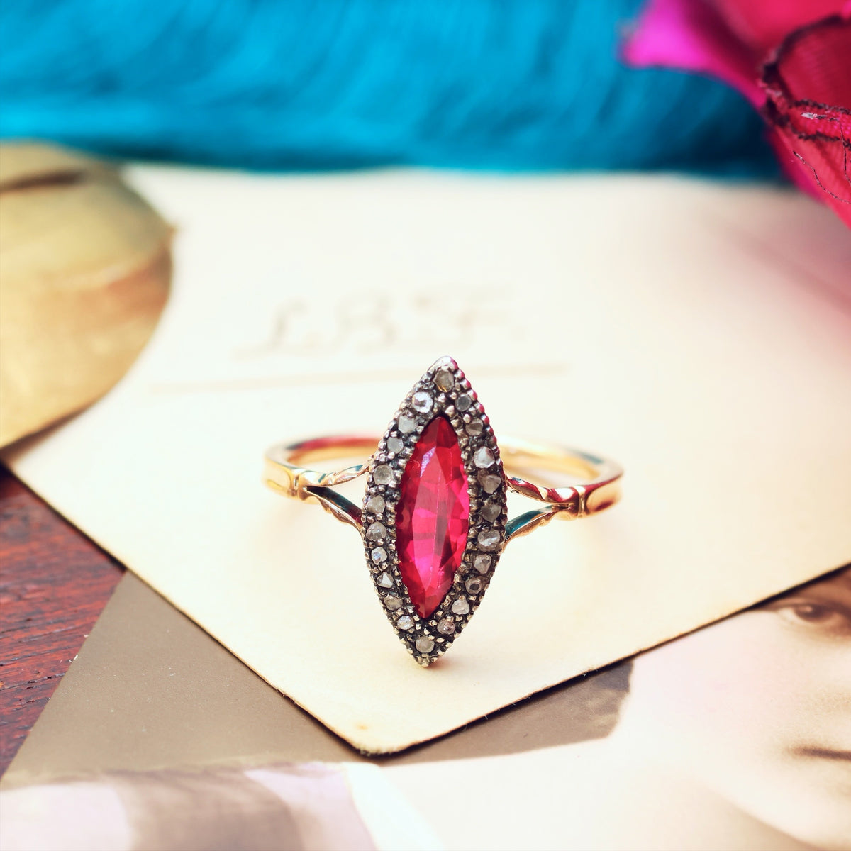 Vintage Ruby & Rose Cut Diamond Dress Ring