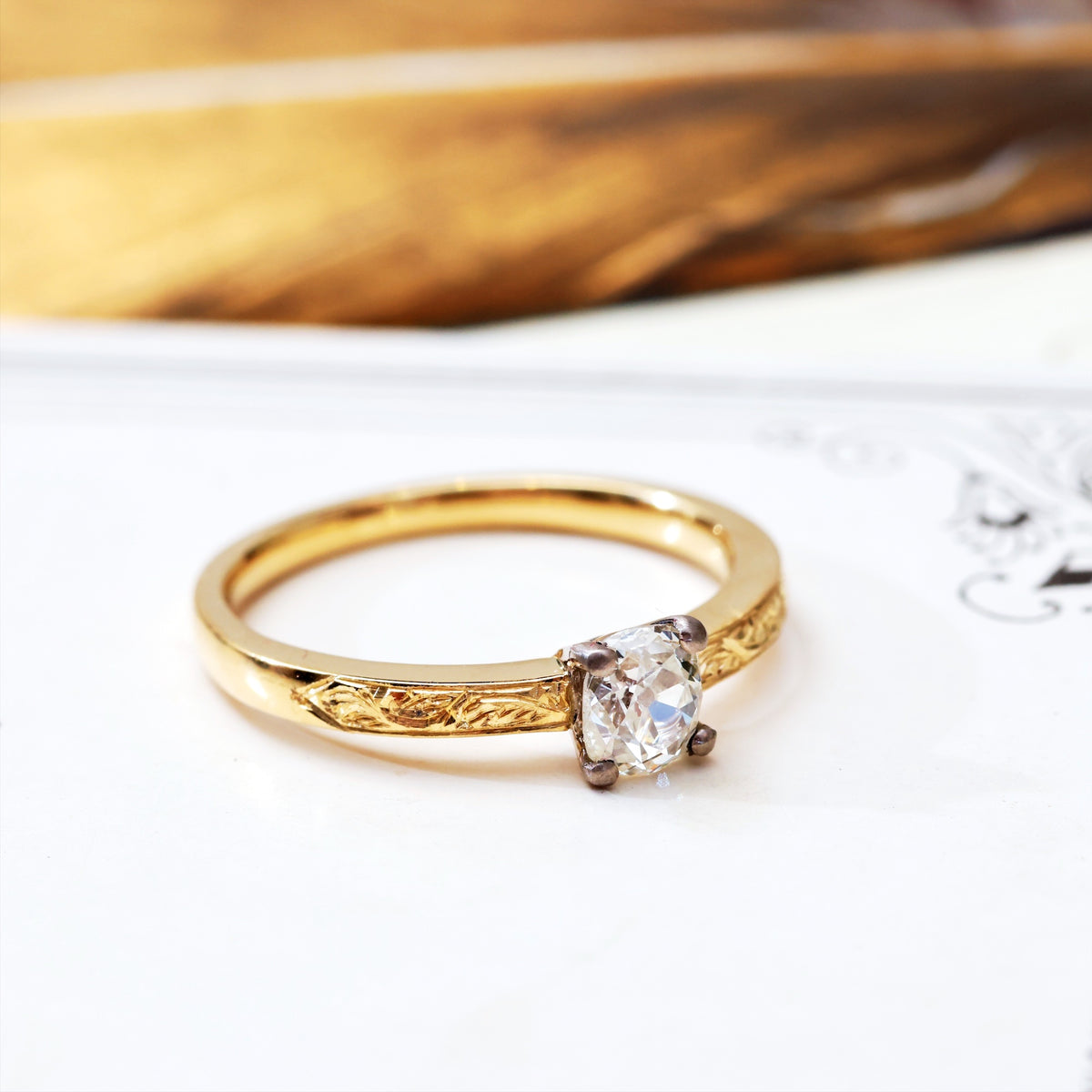 Recycled Antique Cushion-Cut Diamond Engagement Ring