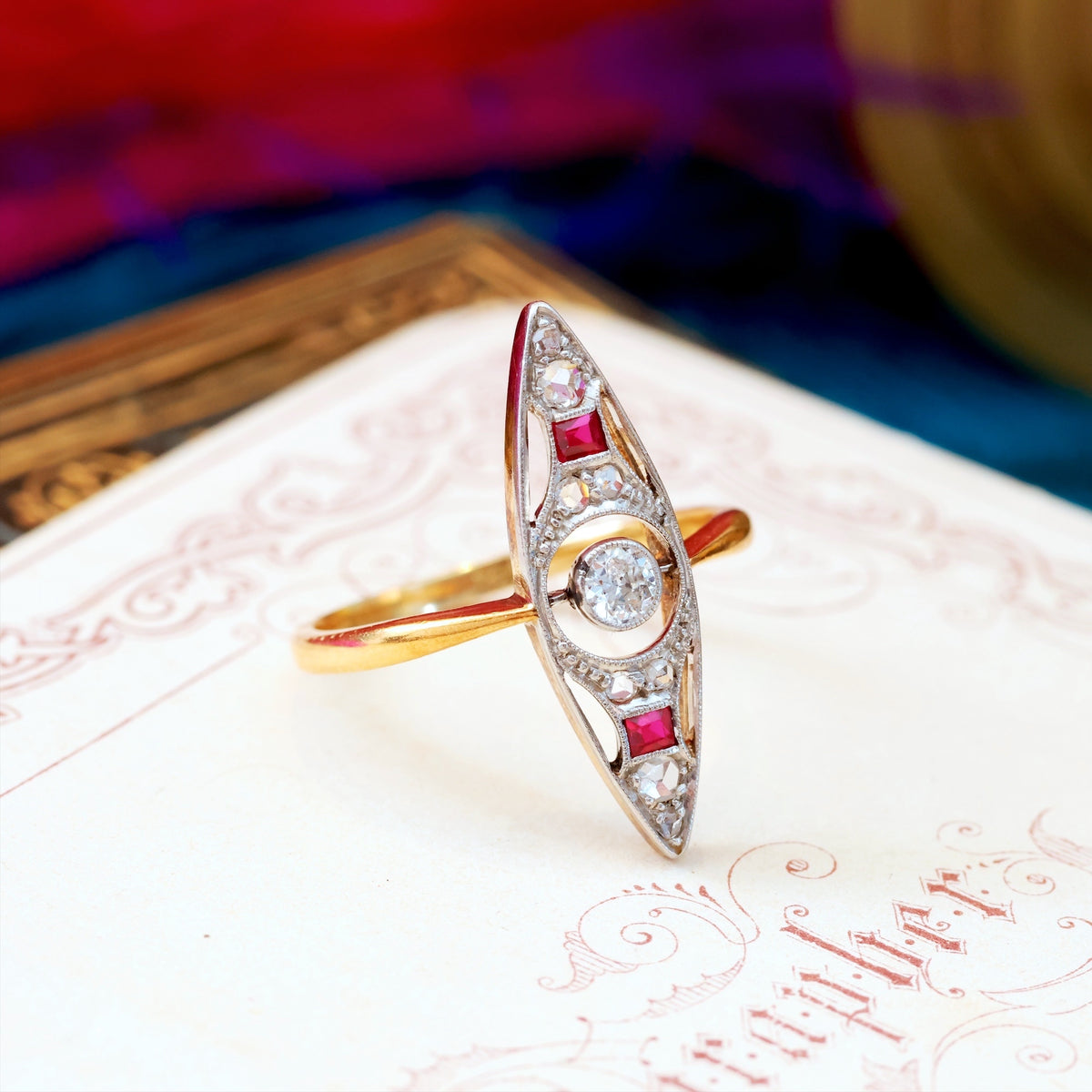 Antique Ruby & Diamond Marquise Dress Ring