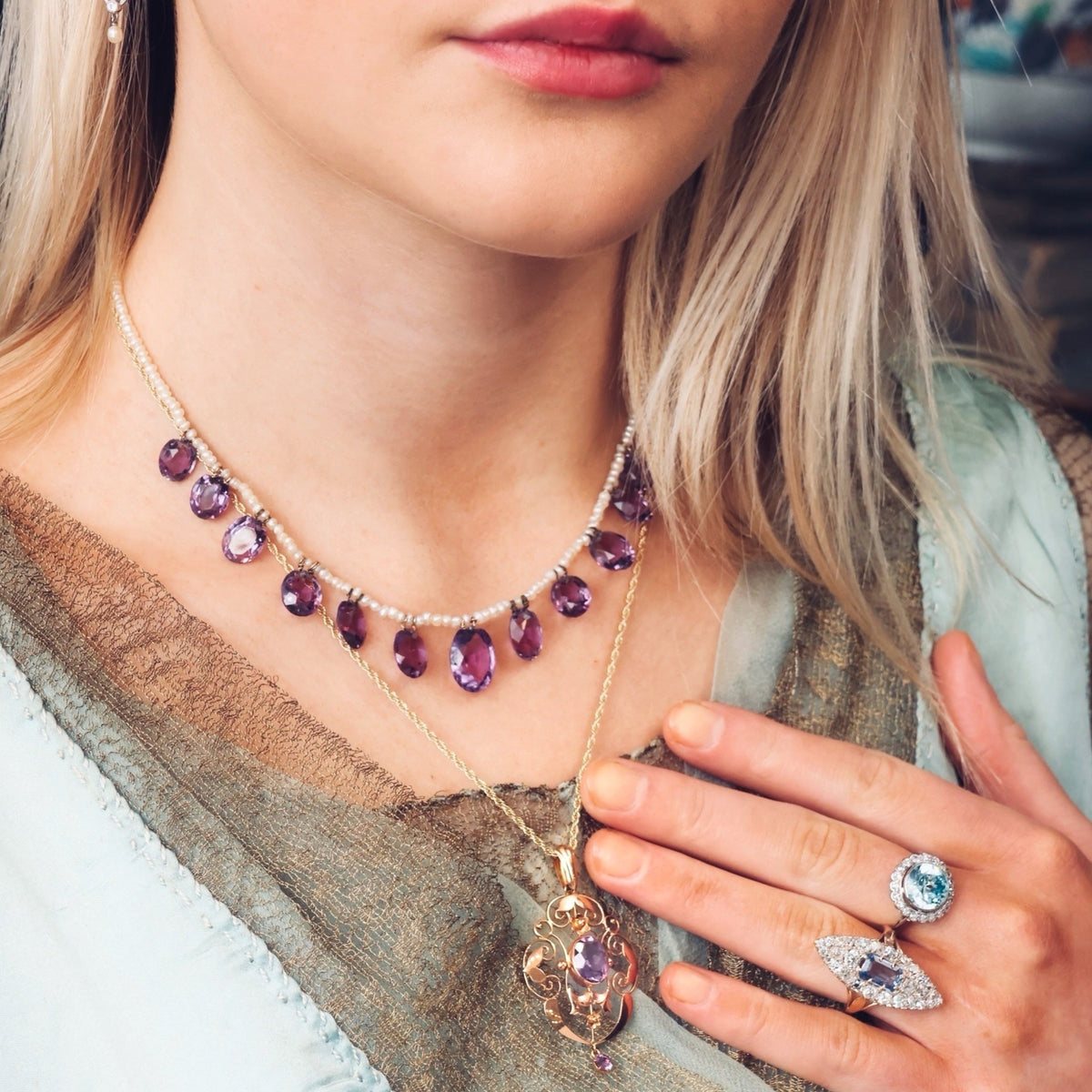 Victorian Amethyst & Seed Pearl Necklet