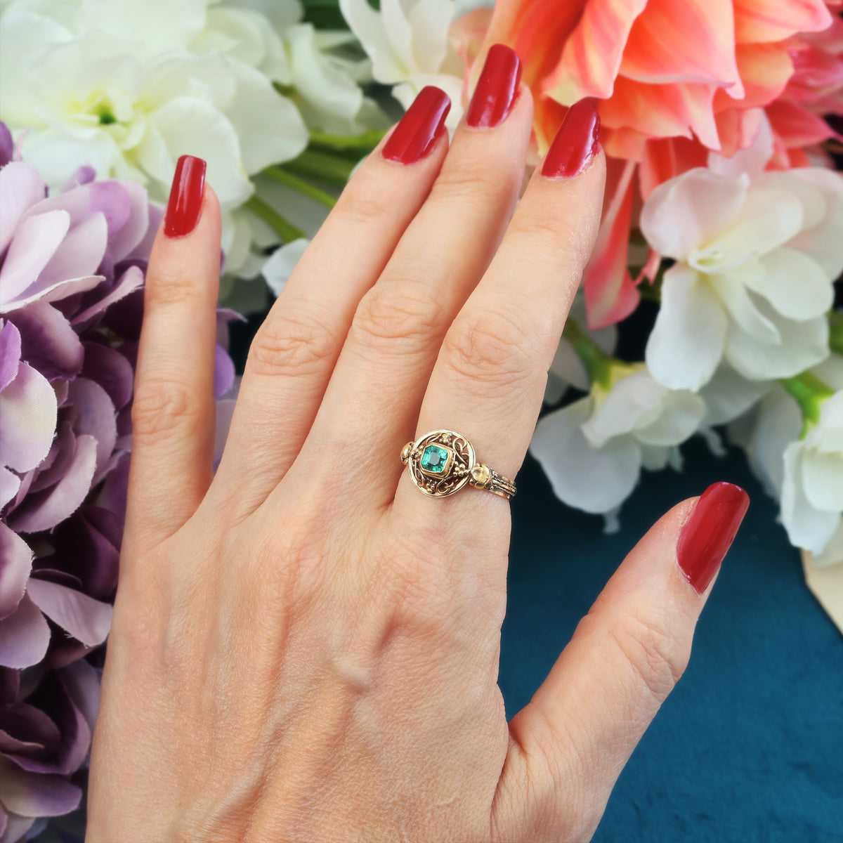 Scarce Beauty! All Original Arts & Crafts Emerald Ring