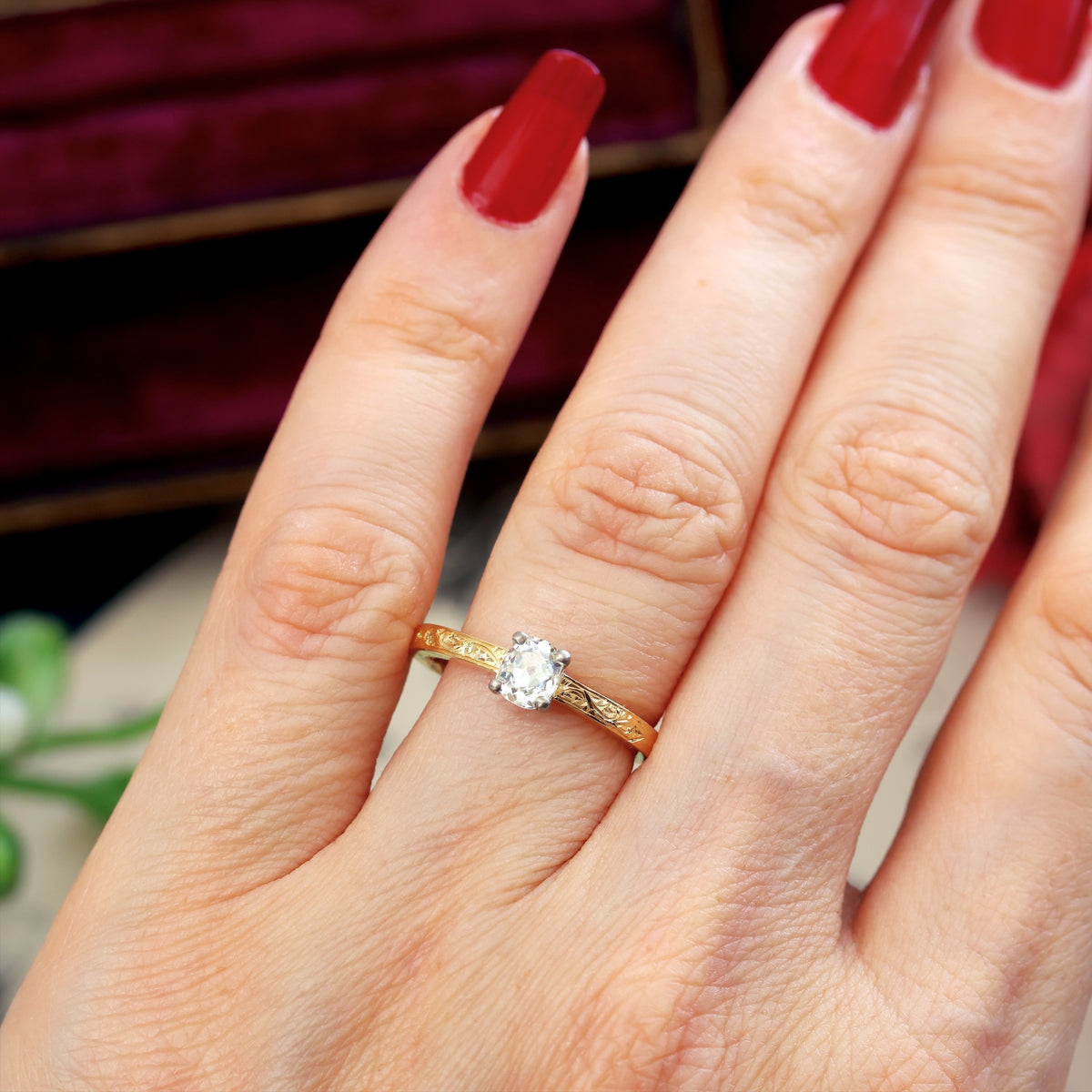 Recycled Antique Cushion-Cut Diamond Engagement Ring