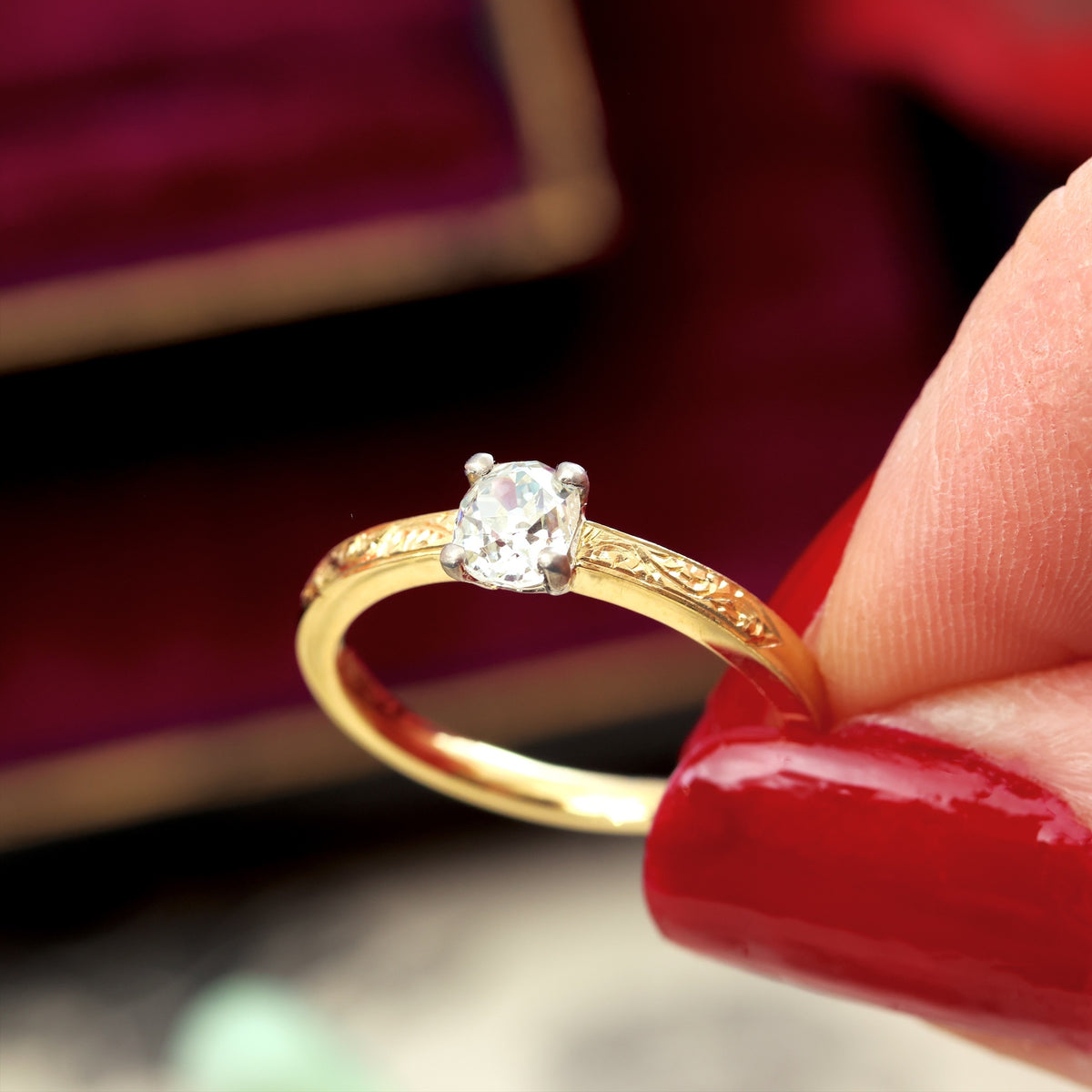 Recycled Antique Cushion-Cut Diamond Engagement Ring