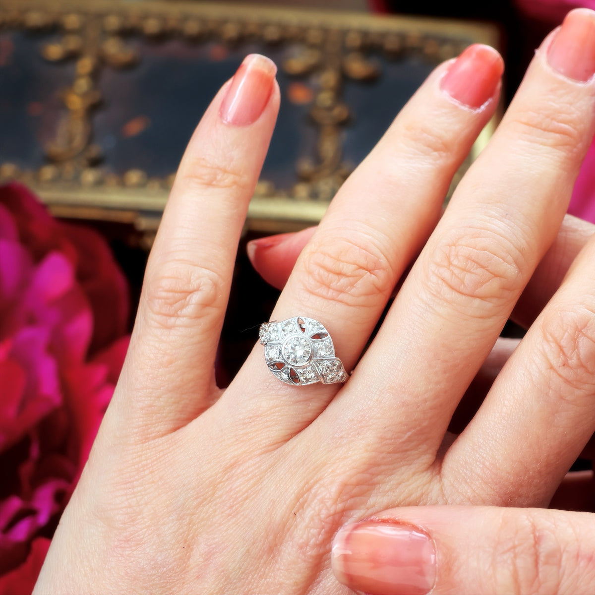 Vintage Art Deco Diamond Boule Cocktail Ring