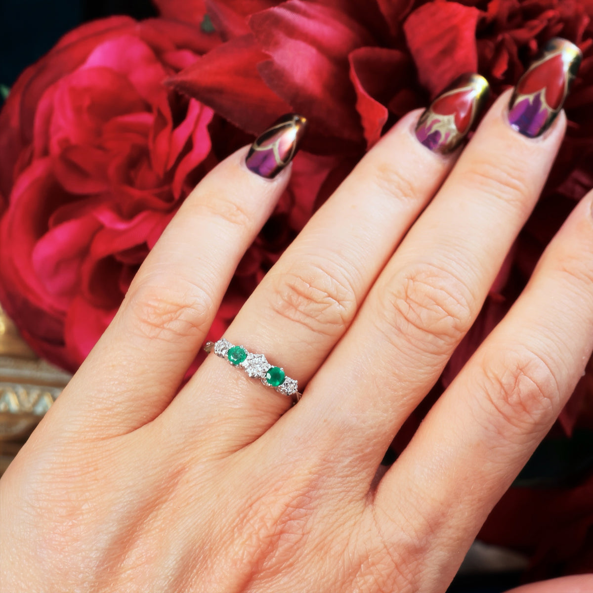 Pretty Vintage Emerald & Diamond Engagement Ring