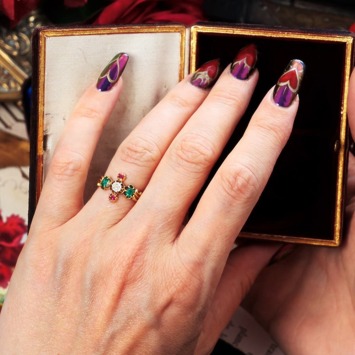 Rare 18th Century Georgian Diamond, Ruby & Emerald Ring