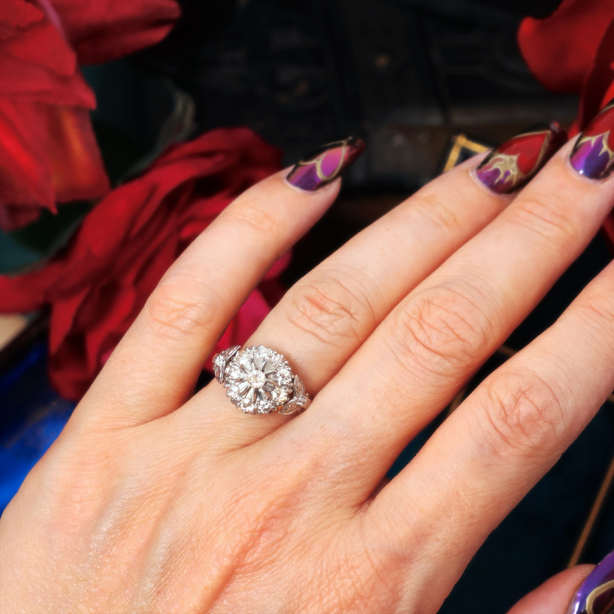 Stupendous Vintage 1950's Diamond Cluster Cocktail Ring