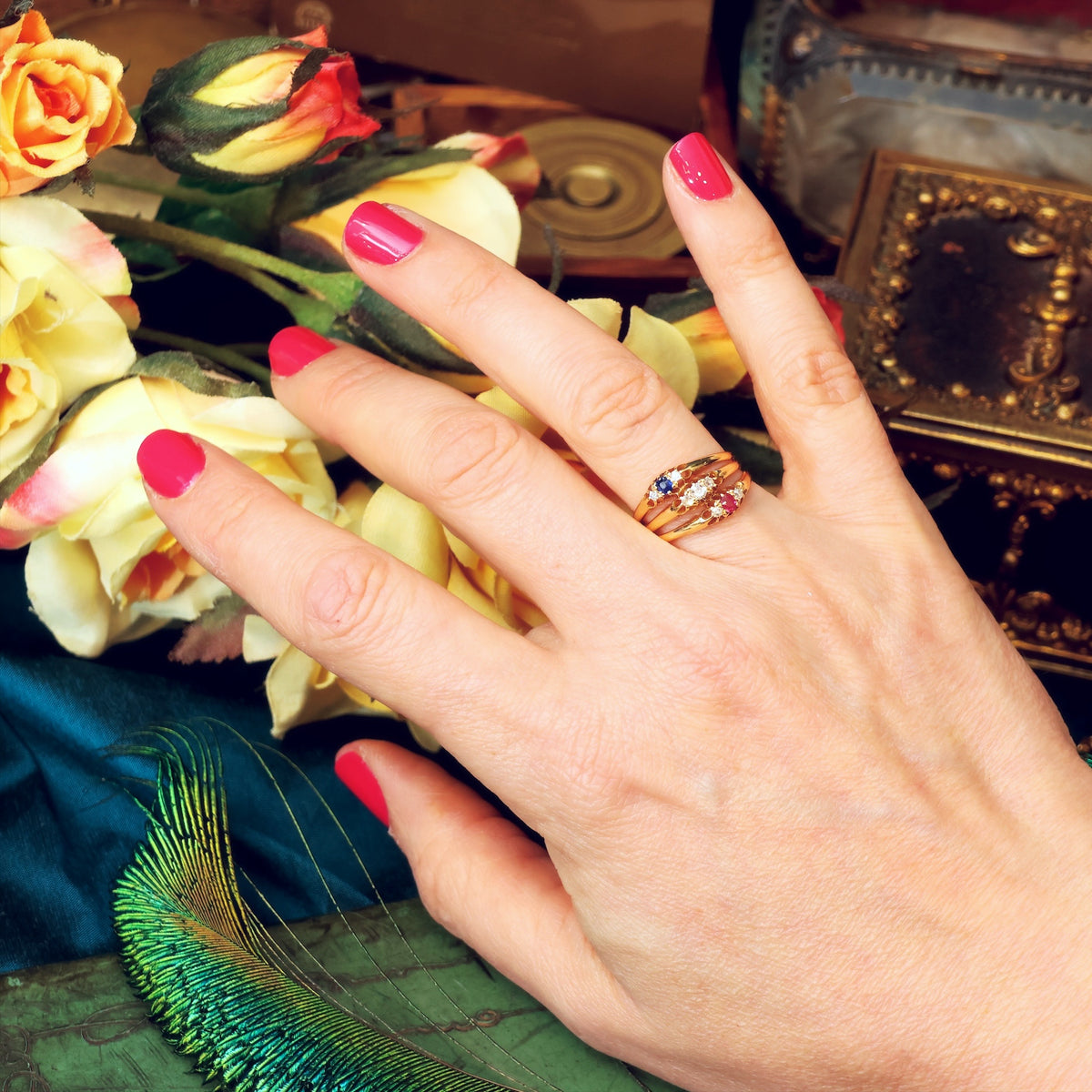 Date 1898 Tricolour Jubilee Diamond, Sapphire & Ruby Ring