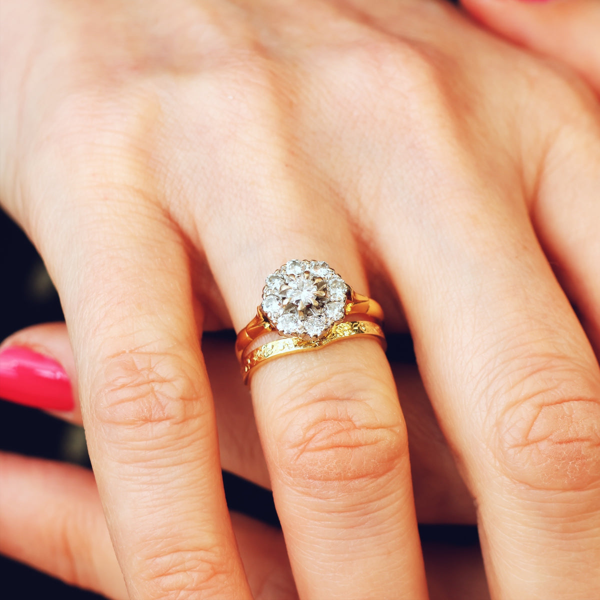 Vintage Date 1977 Diamond Daisy Cluster Engagement Ring