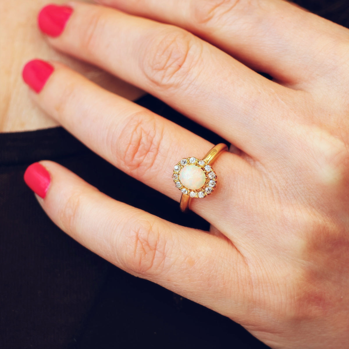 Antique Victorian Rainbow Opal & Diamond Ring