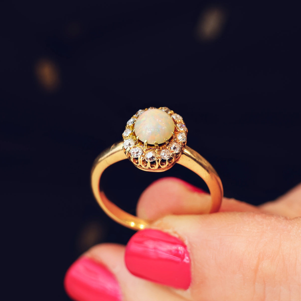 Antique Victorian Rainbow Opal & Diamond Ring