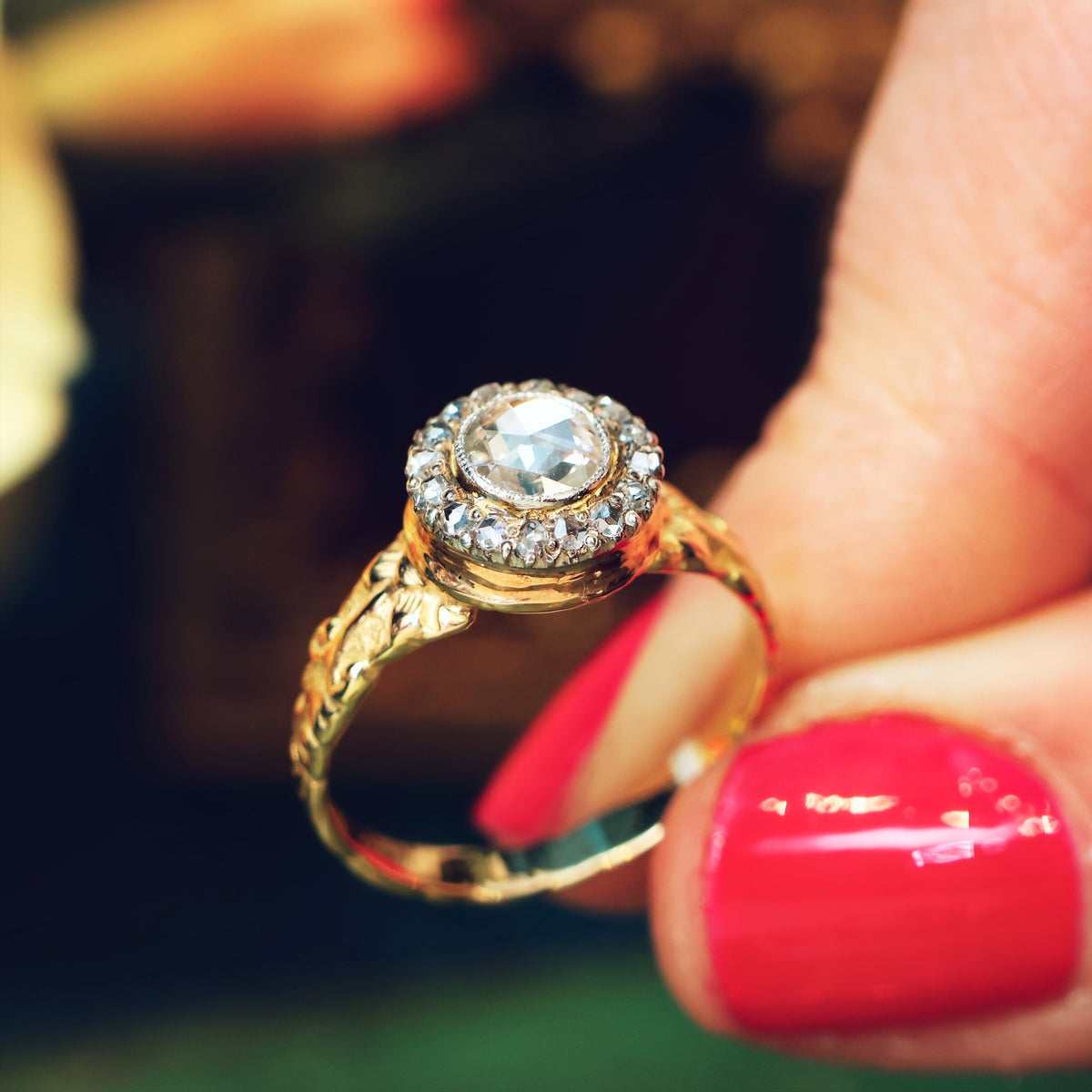 Gracious Antique Georgian Rose Cut Diamond Cluster Ring