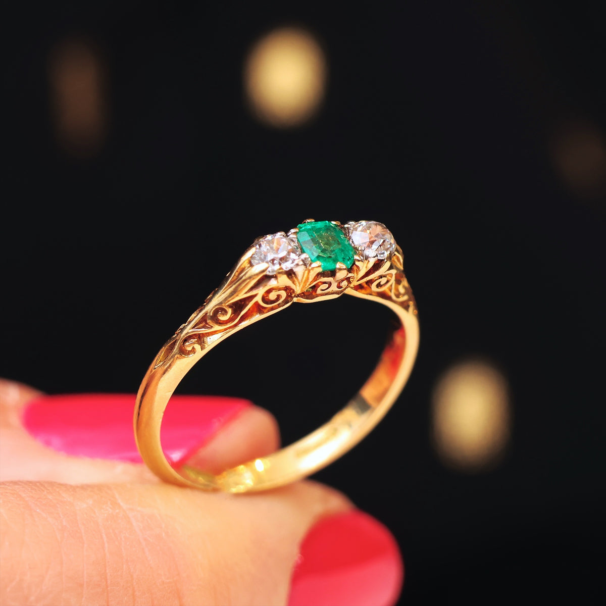 Antique Victorian Emerald & Diamond Trilogy Engagement Ring