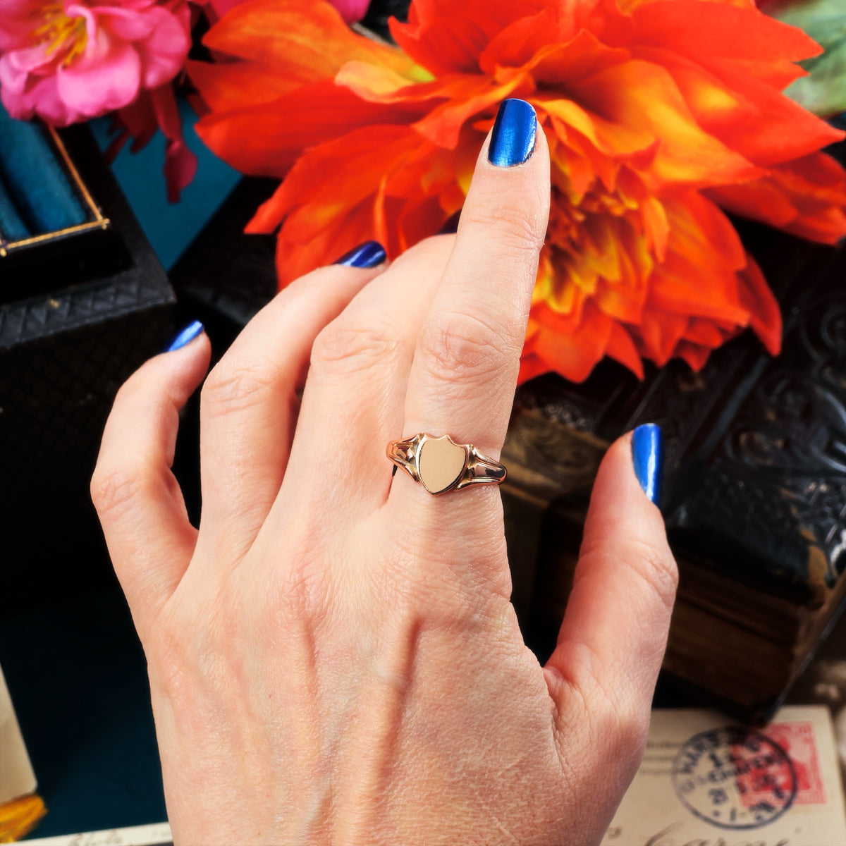 Date 1919 Rose Gold Shield Signet Ring