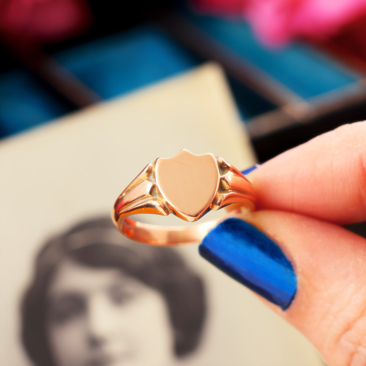 Date 1919 Rose Gold Shield Signet Ring