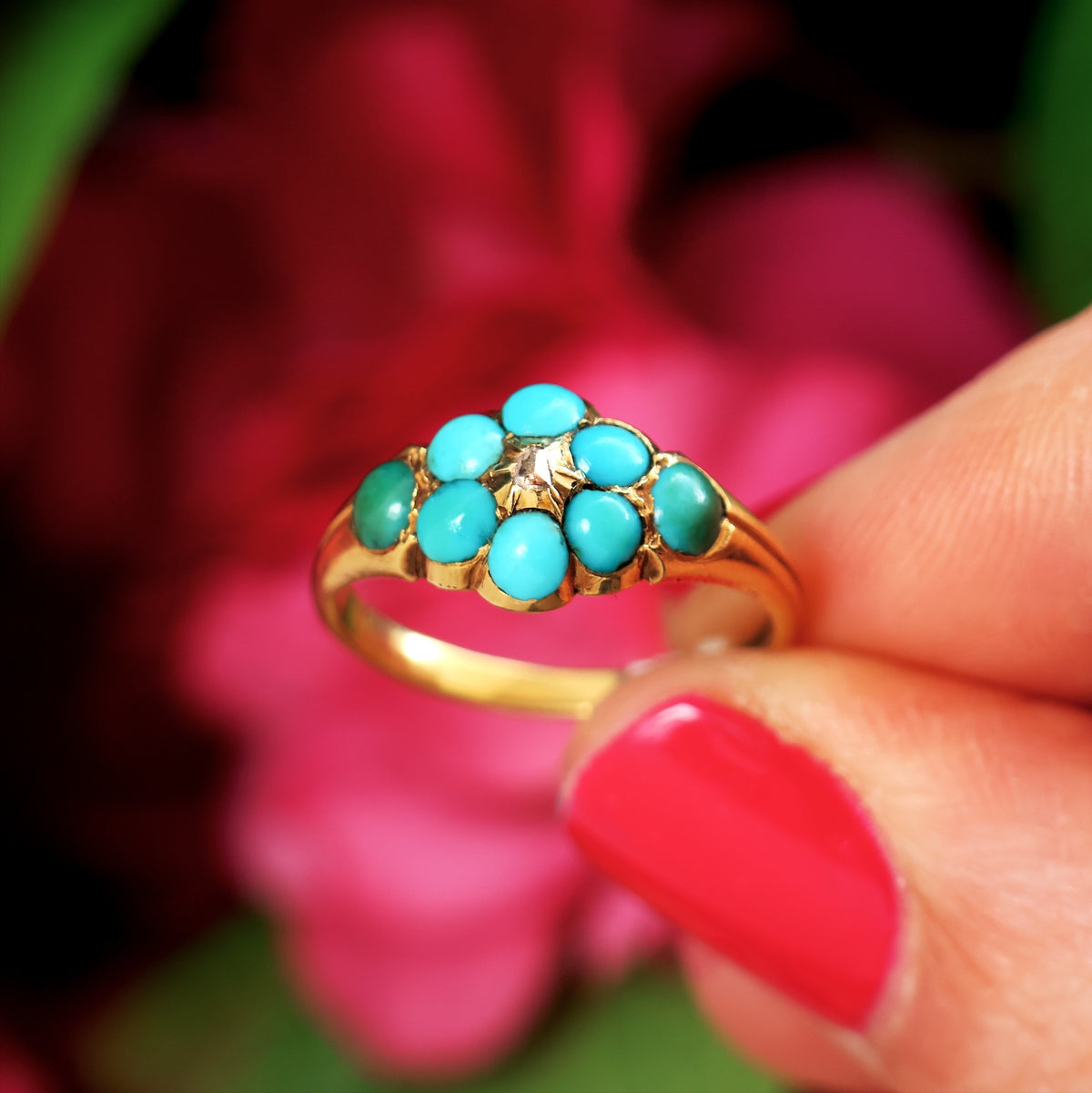 Fondest Victorian Turquoise & Diamond 'Forget me not' Ring