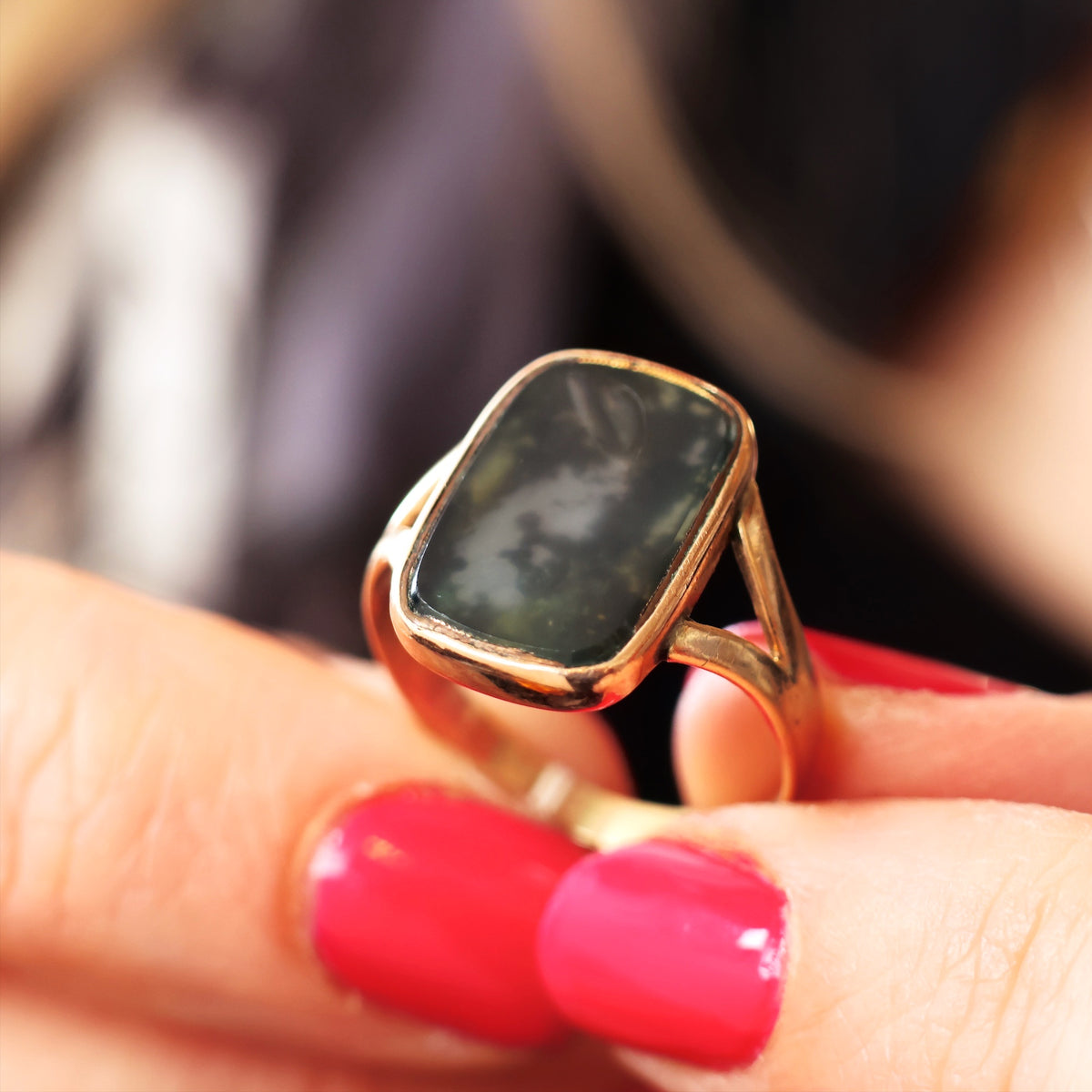 Distinguished Antique Georgian Moss Agate Specimen Ring