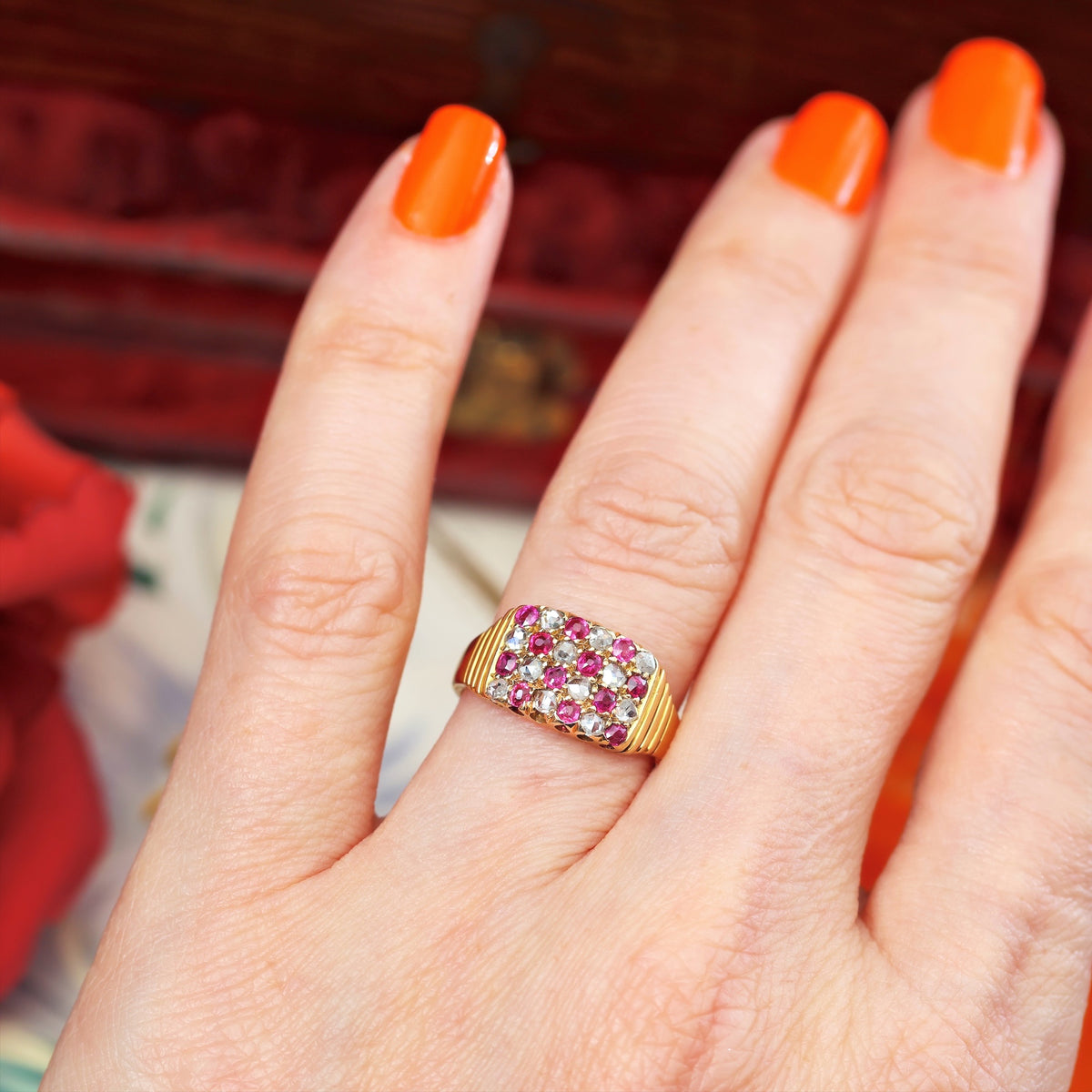 Edwardian Ruby & Diamond 'Chequerboard' Ring