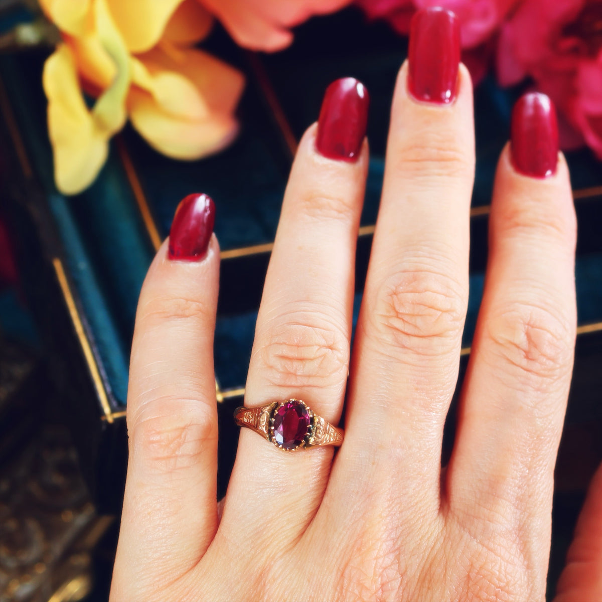 Antique Rose Gold Almandine Garnet Ring