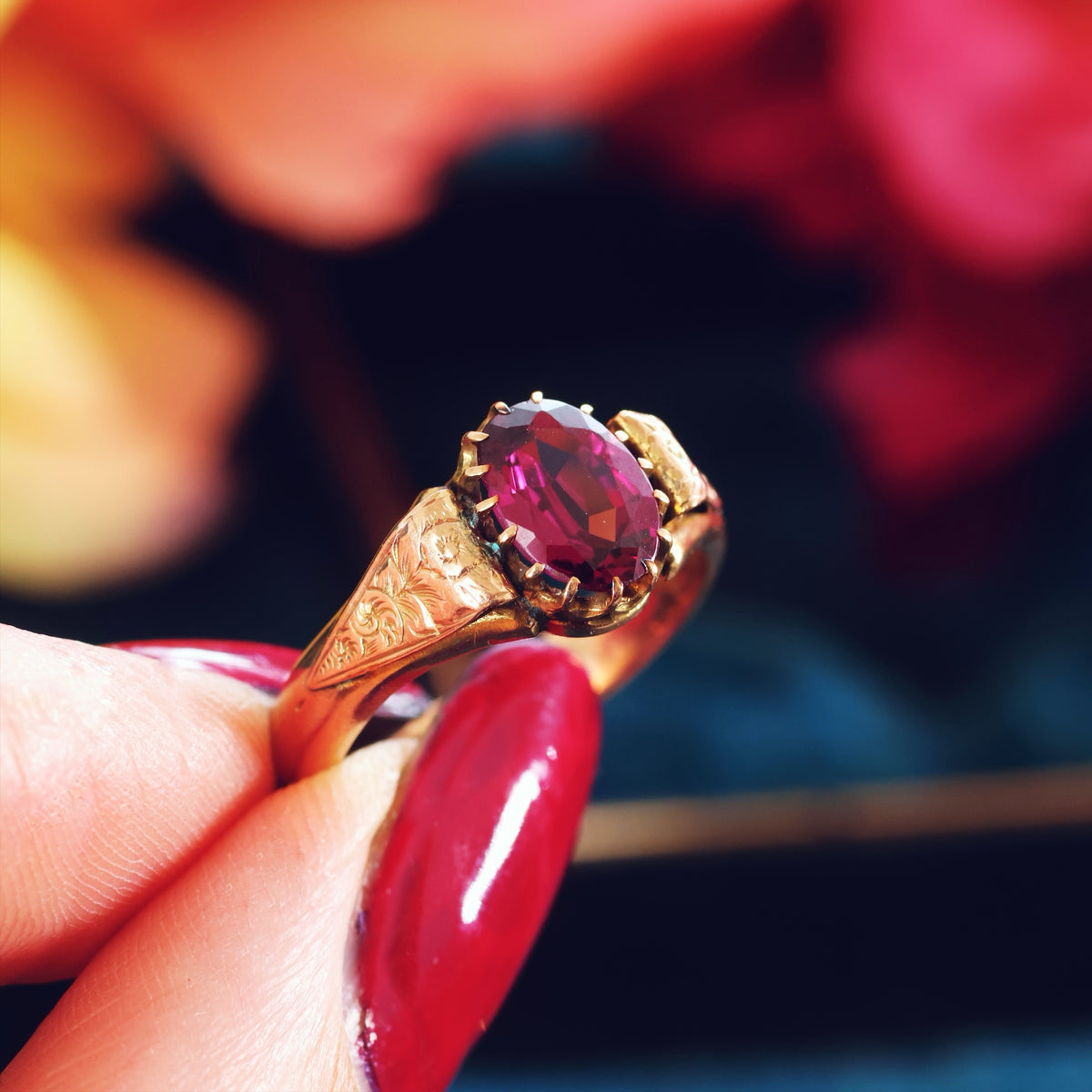 Antique Rose Gold Almandine Garnet Ring