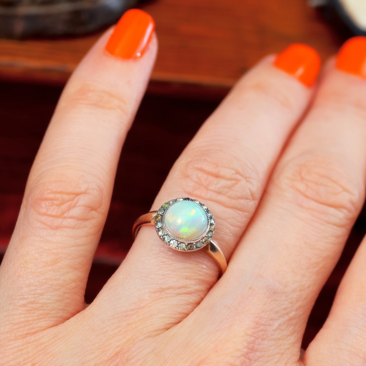 Vintage Lovely Opal & Paste Cluster Ring