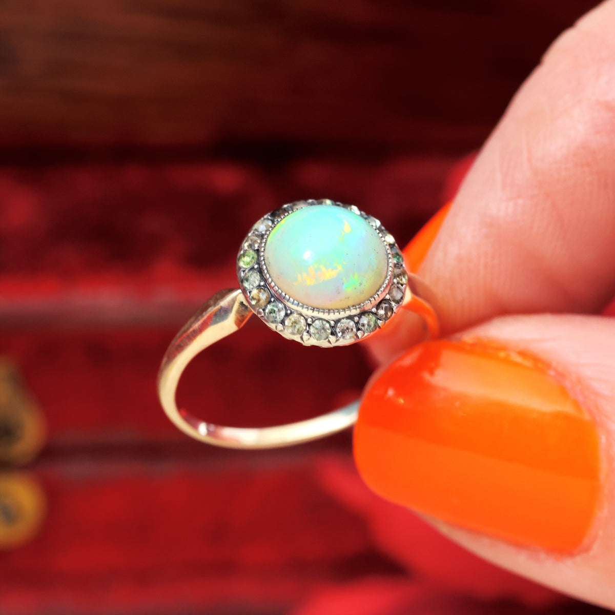 Vintage Lovely Opal & Paste Cluster Ring