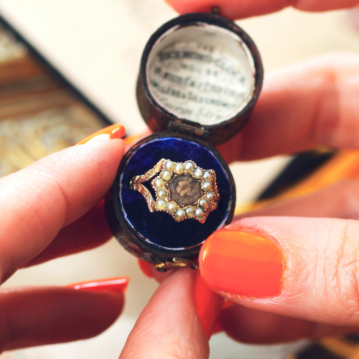 Prettily Poignant Date 1833 Seed Pearl Mourning Ring