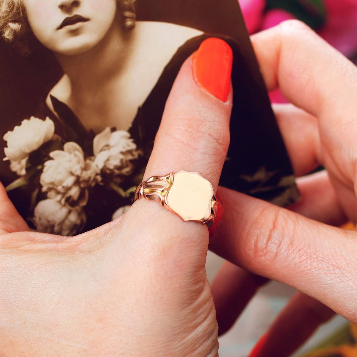 Antique Date 1916 Rose Gold Men's Signet Ring