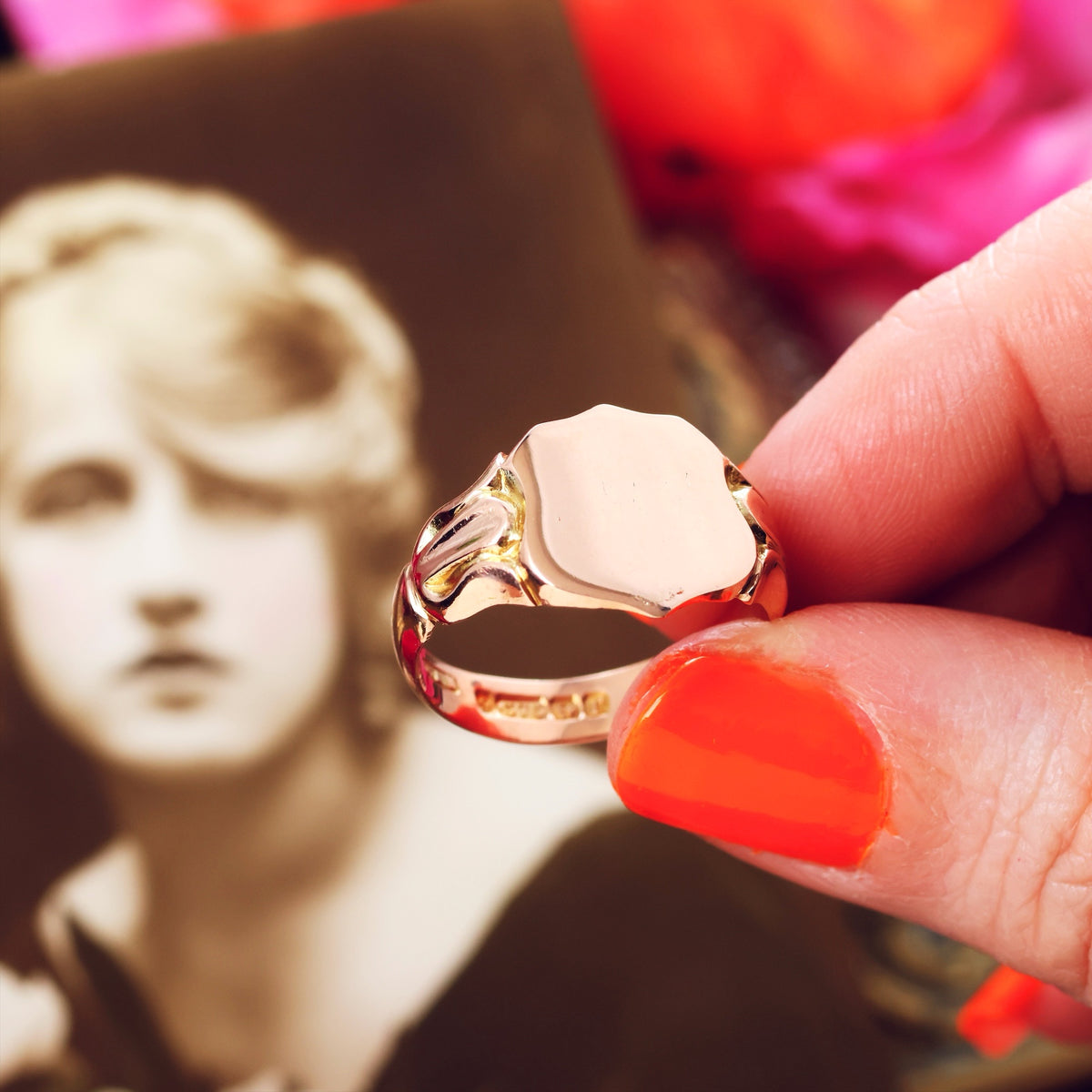 Antique Date 1916 Rose Gold Men's Signet Ring