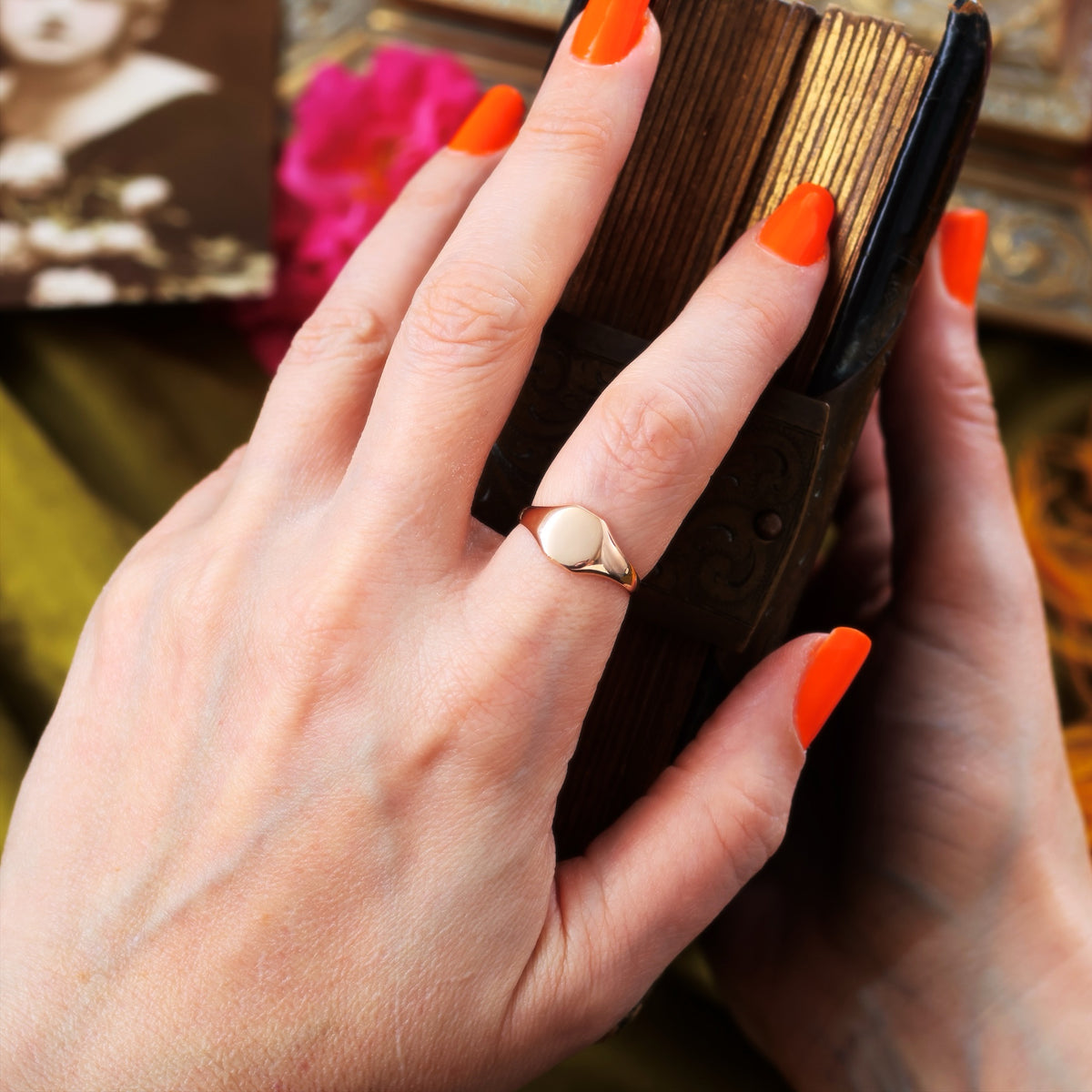 Vintage Date 1930 Rose Gold Signet Ring