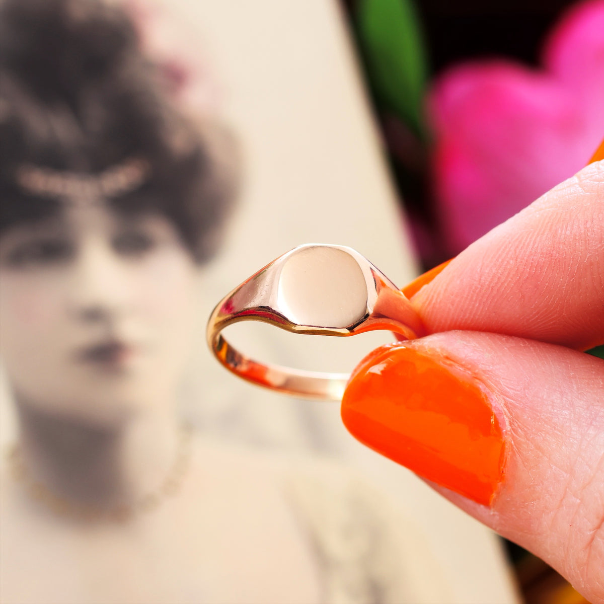 Vintage Date 1930 Rose Gold Signet Ring