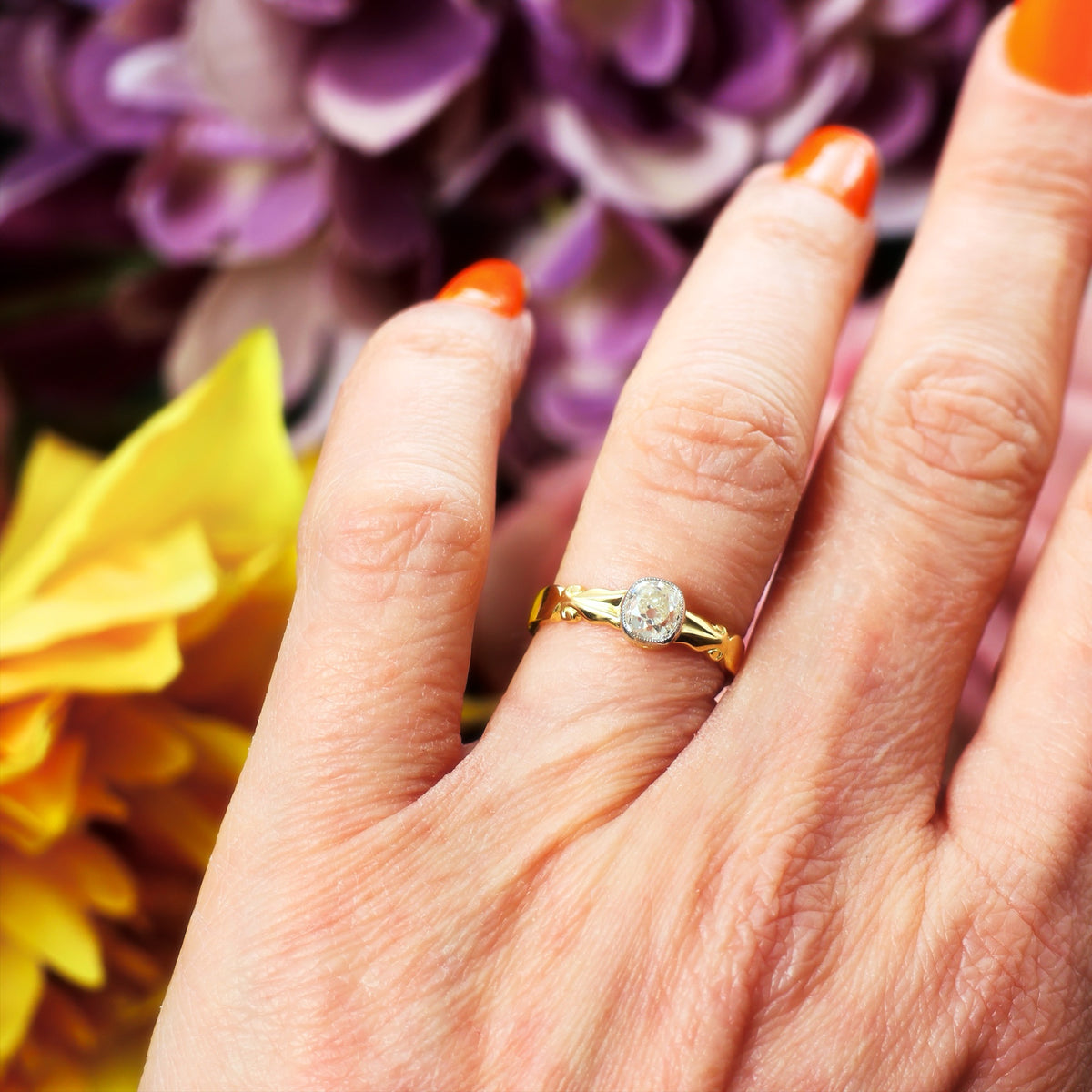 Recycled Antique Mine Cut Diamond Engagement Ring