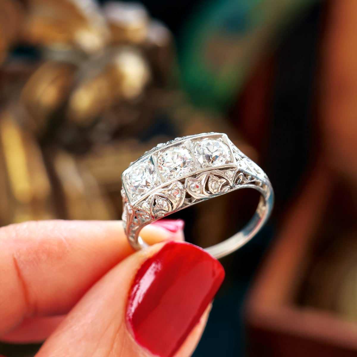 Original Vintage 1920's 1.50ct Birks Filigree Diamond Ring