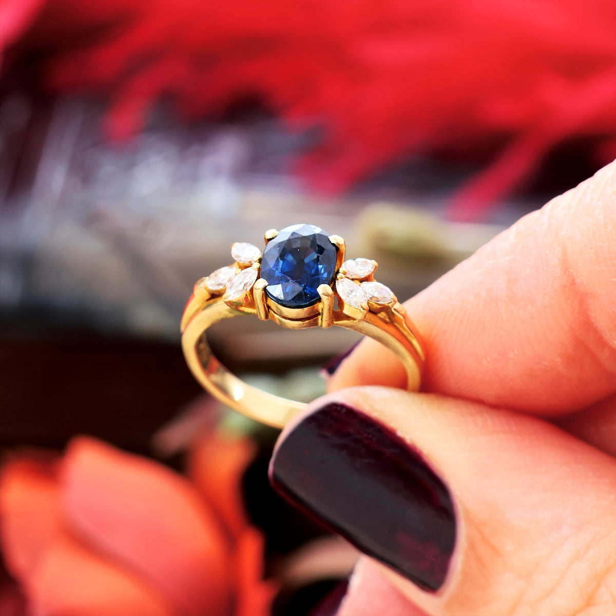 Vintage Oval Sapphire & Diamond Engagement Ring