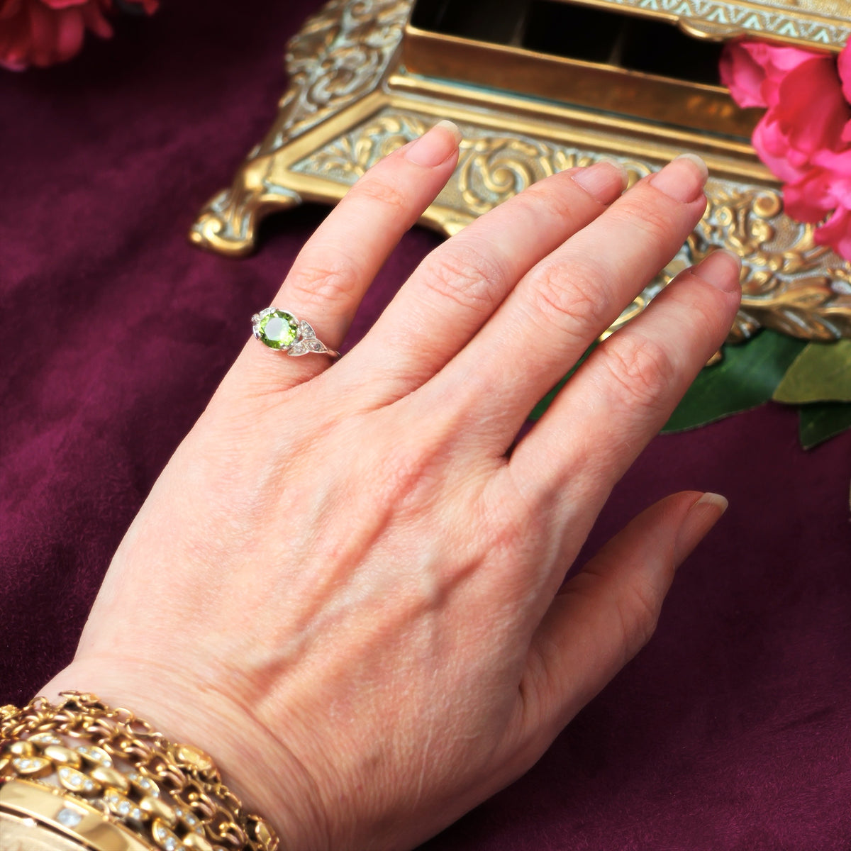 Vintage Peridot & Rose Cut Diamond Ring