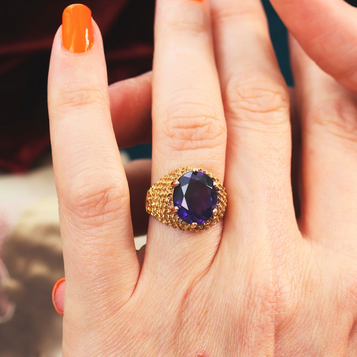 Spectacular Vintage Date 1970 Amethyst Cocktail Ring