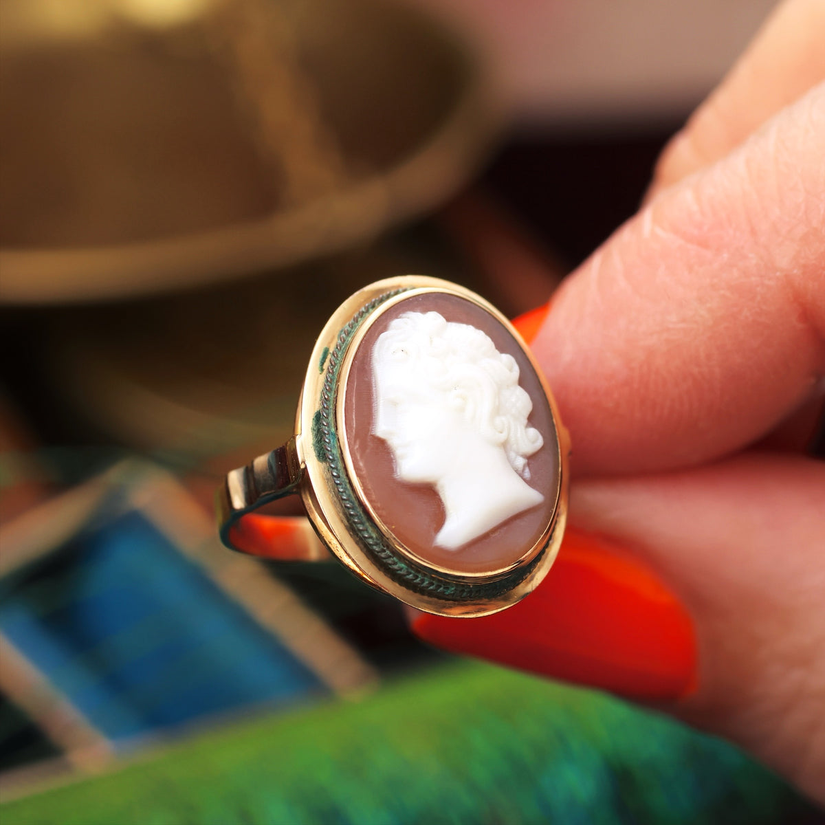 Vintage Hand Carved Romanesque Portrait Cameo Ring