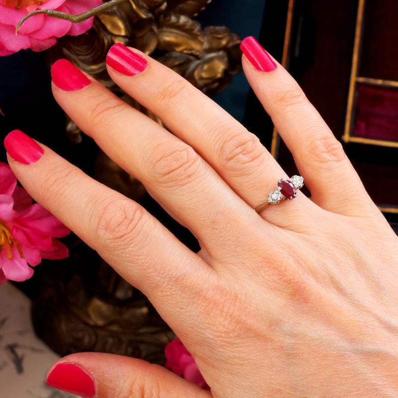 Vintage Ruby & Diamond Trilogy Engagement Ring